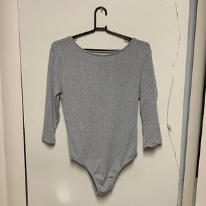 Gray Long Sleeve Open Back Bodysuit